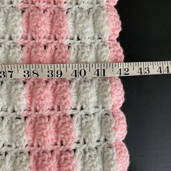 Handmade Crochet Baby Blanket Afghan Pink & White 29"x42" - Picture 7 of 7